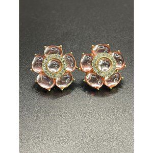 Clear Water Drop Foil Back Faux Floral Gemstone Stud Earrings
